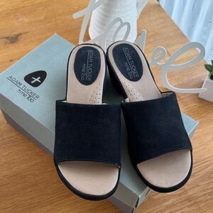 New!! Adam Tucker Black Suede Open-Toe Slide Mules